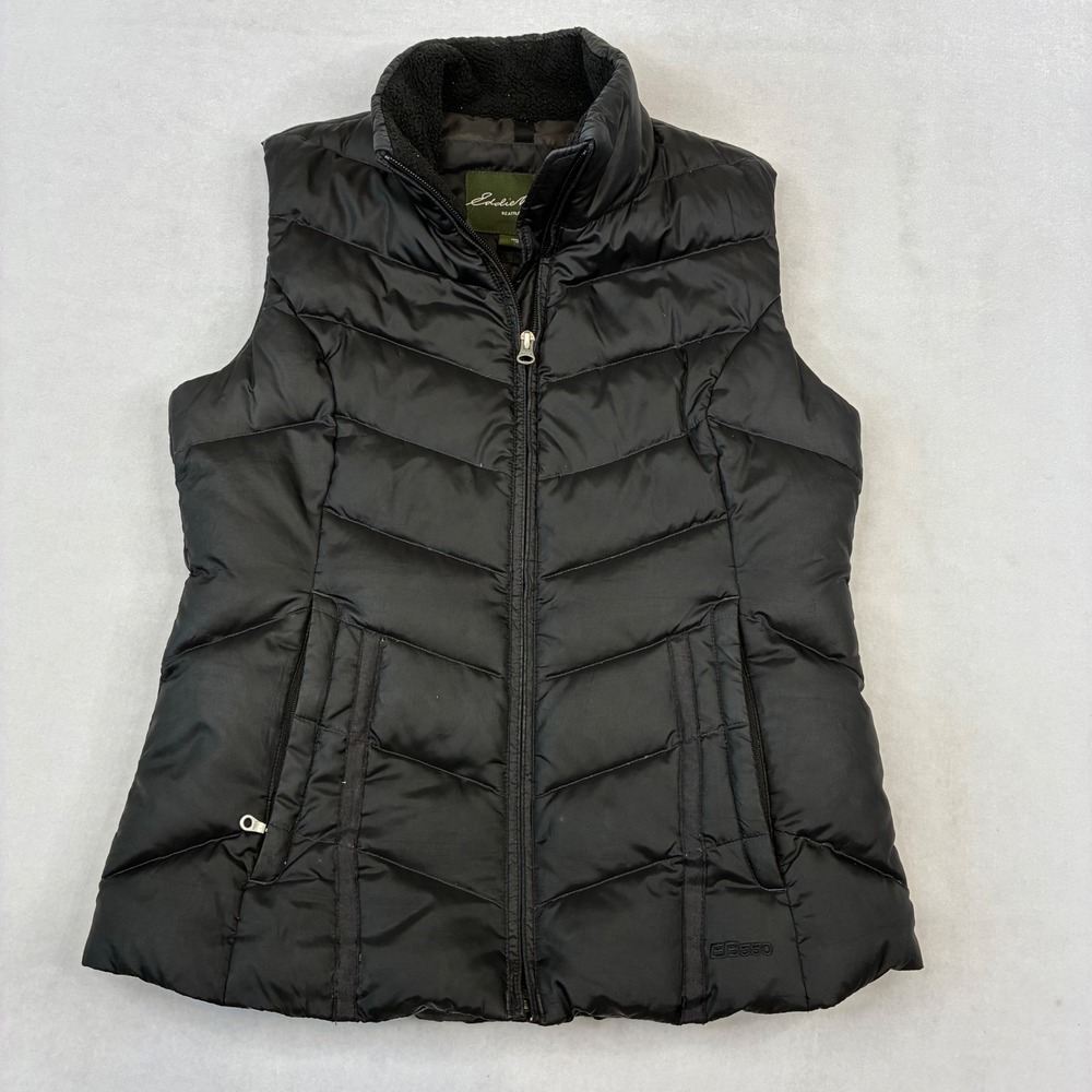 Eddie Bauer‎ Puffer Vest Womens XS Black EB550 Down Quilted Sleeveless Jacket